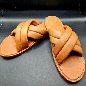 beek Tan Braided Slide Sandals